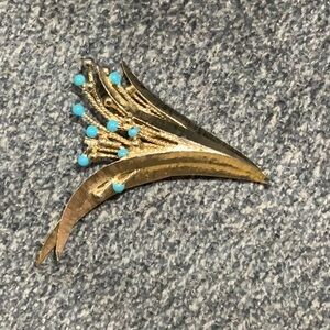 Avon Gold Brooch with Turquoise Accents